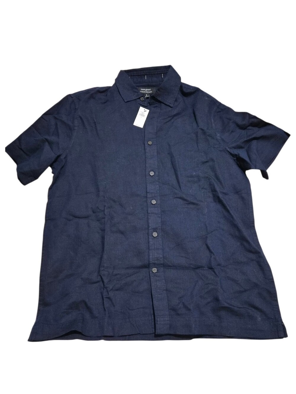 Banana Republic Standard Linen Blend Short Sleeve Shirt Navy Men’s Small NWT